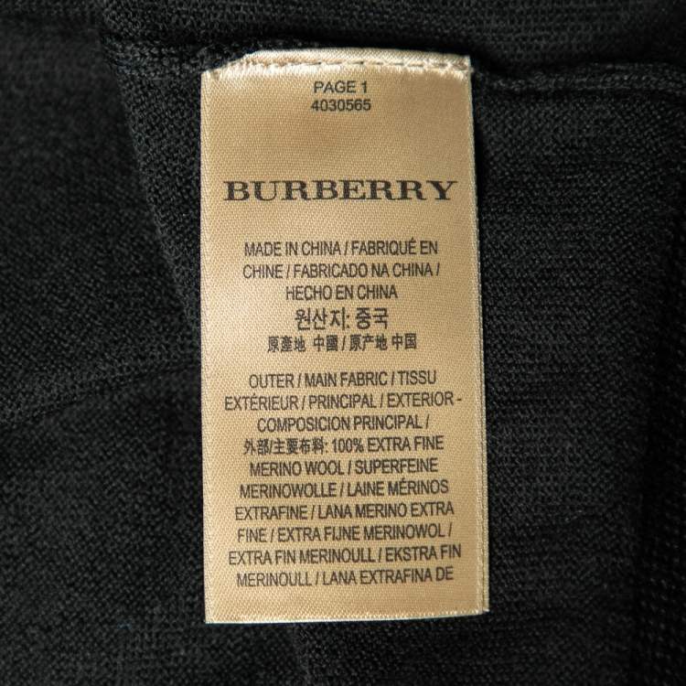 Pre Owned Burberry Black Merino Wool V-Neck Jumper L