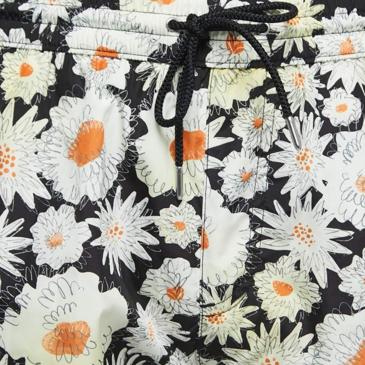 Pre Owned Burberry Black Floral Synthetic Swim Shorts M