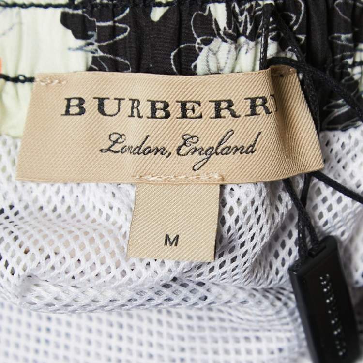 Pre Owned Burberry Black Floral Synthetic Swim Shorts M