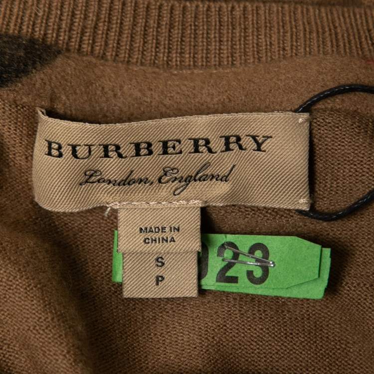 Pre Owned Burberry Dark Beige Cashmere Crew Neck Jumper S