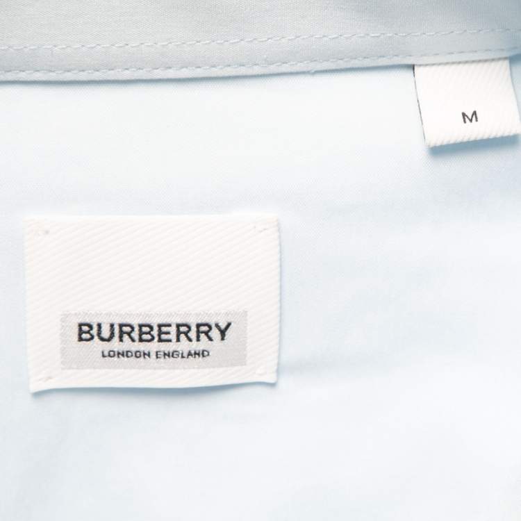 Pre Owned Burberry Light Blue Cotton Blend Button Front Full Sleeve Shirt M