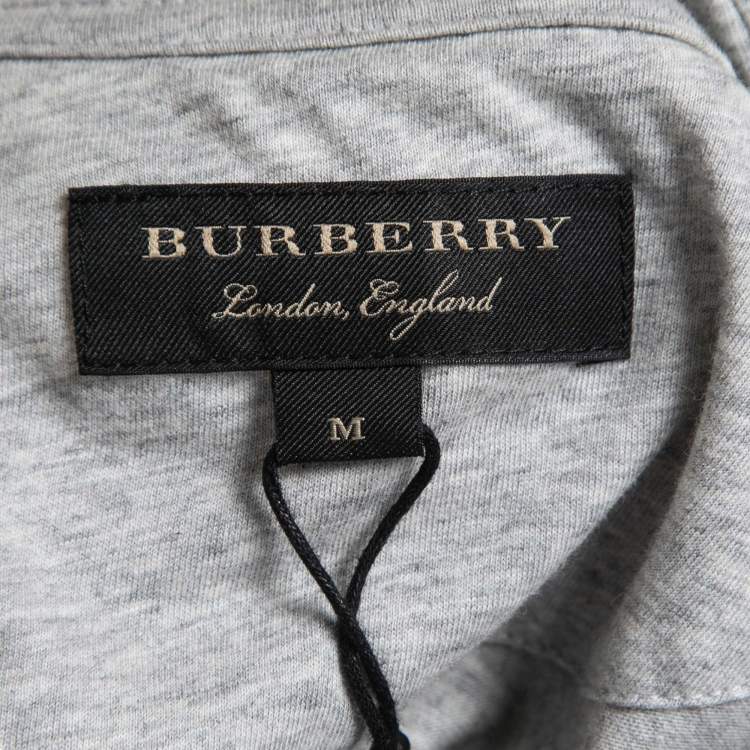 Pre Owned Burberry Grey Embroidered Cotton Crew Neck Half Sleeve  T-Shirt M