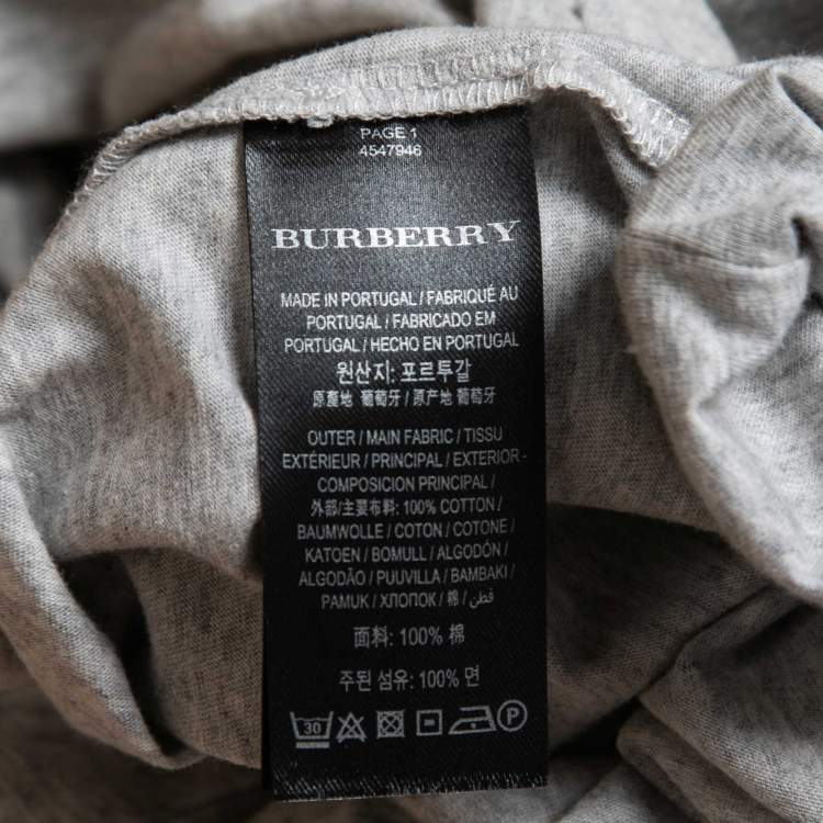 Pre Owned Burberry Grey Embroidered Cotton Crew Neck Half Sleeve  T-Shirt M