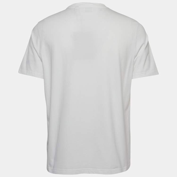 Pre Owned Burberry White Logo Embroidered Cotton Crew Neck T-Shirt XL