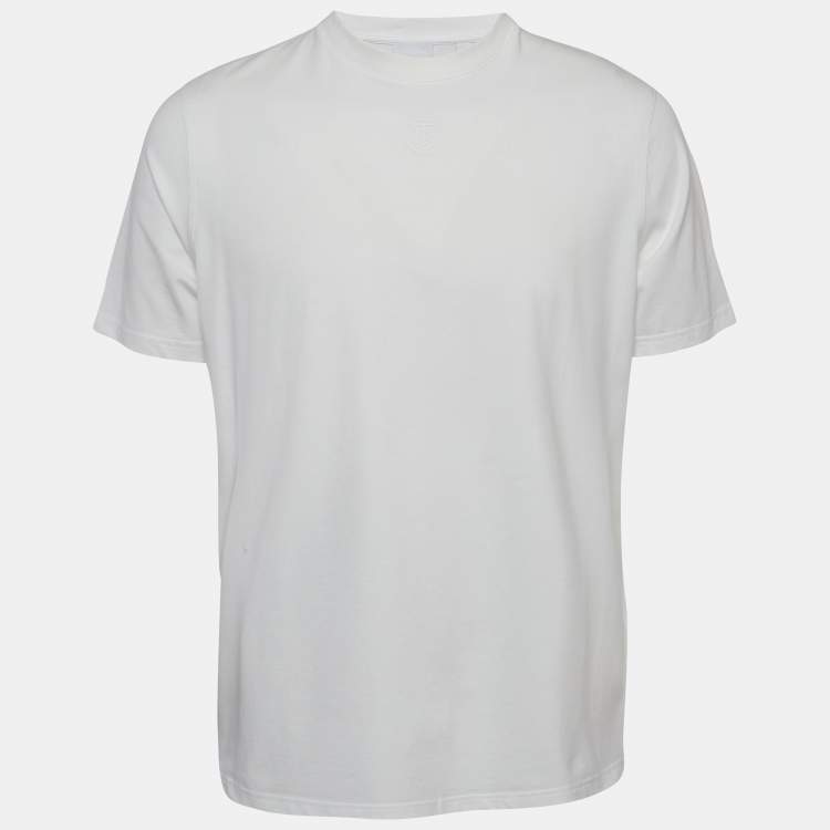 Pre Owned Burberry White Logo Embroidered Cotton Crew Neck T-Shirt XL