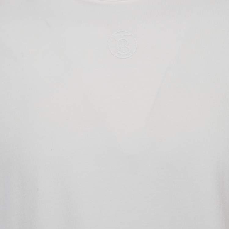 Pre Owned Burberry White Logo Embroidered Cotton Crew Neck T-Shirt XL
