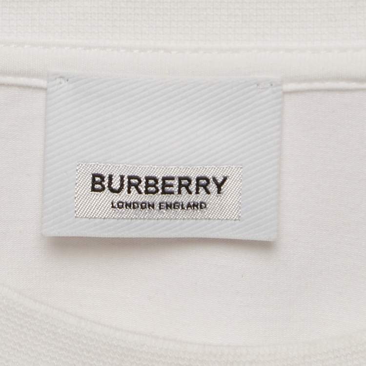 Pre Owned Burberry White Logo Embroidered Cotton Crew Neck T-Shirt XL