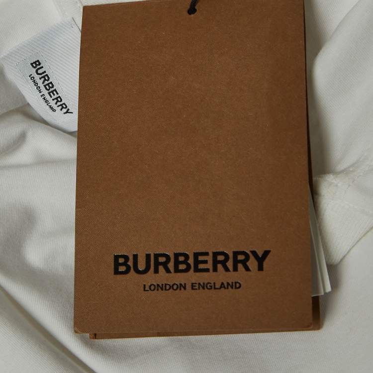 Pre Owned Burberry White Logo Embroidered Cotton Crew Neck T-Shirt XL