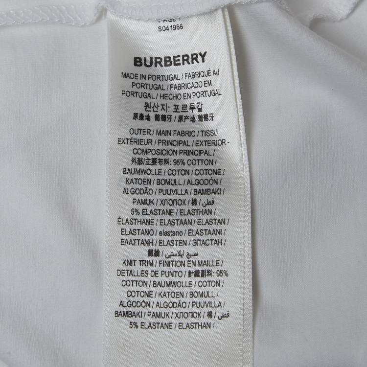 Pre Owned Burberry White Logo Embroidered Cotton Crew Neck T-Shirt XL