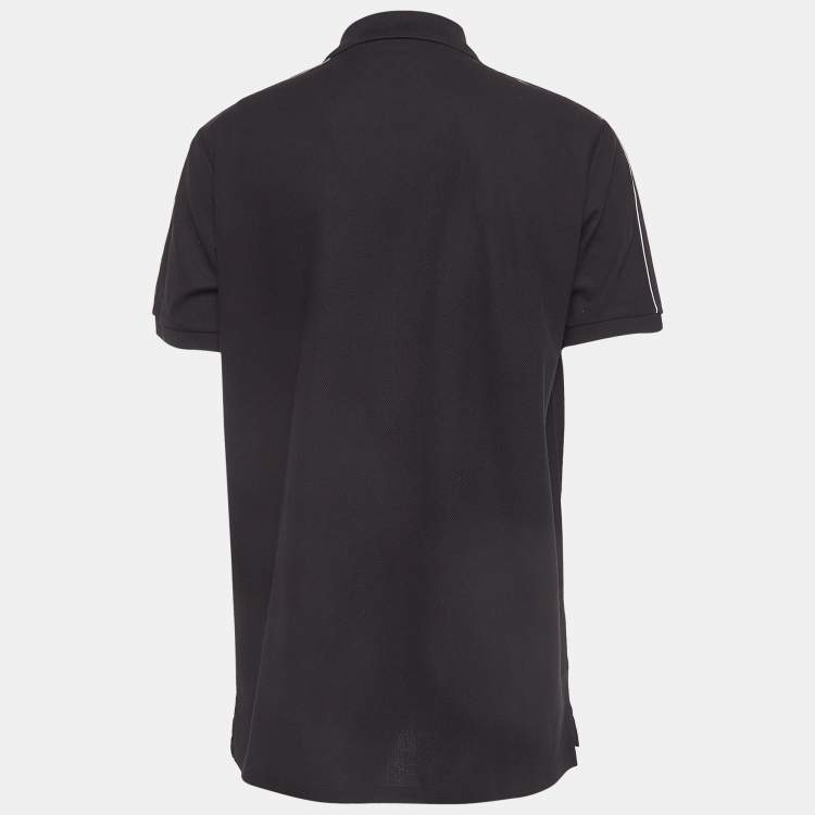 Pre Owned Burberry Black Logo Woven Cotton Polo T-Shirt M