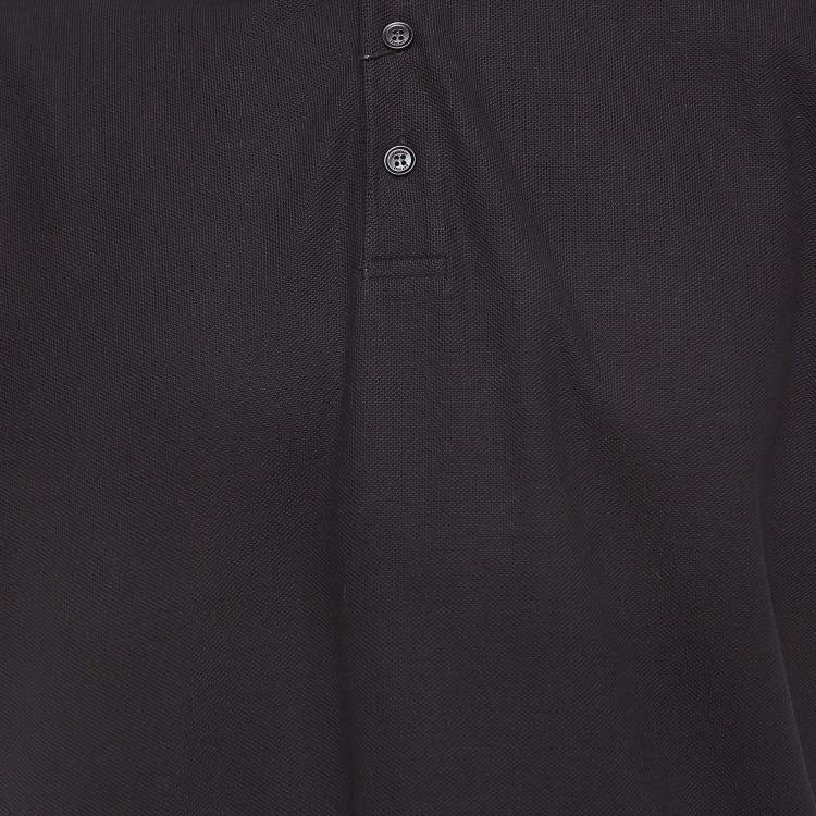 Pre Owned Burberry Black Logo Woven Cotton Polo T-Shirt M