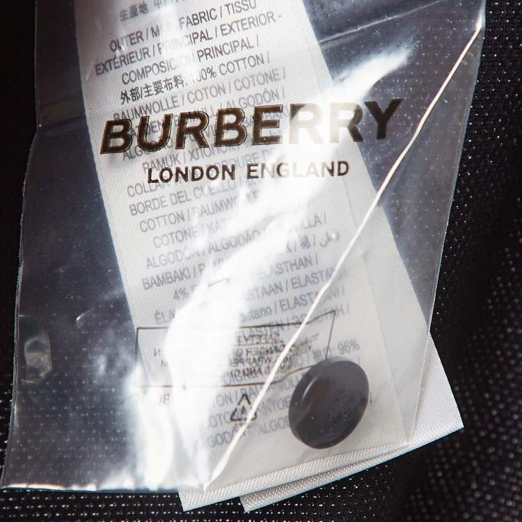 Pre Owned Burberry Black Logo Woven Cotton Polo T-Shirt M