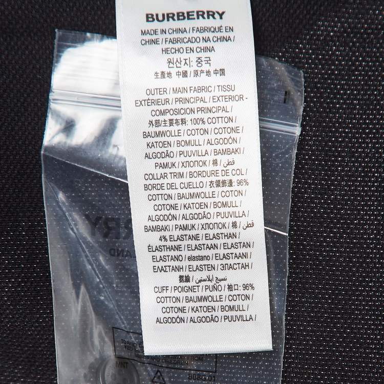 Pre Owned Burberry Black Logo Woven Cotton Polo T-Shirt M