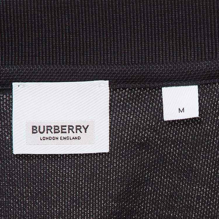 Pre Owned Burberry Black Logo Woven Cotton Polo T-Shirt M