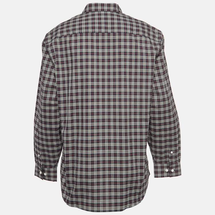 Pre Owned Burberry Navy Blue Checked Print Cotton Button Front Shirt XL