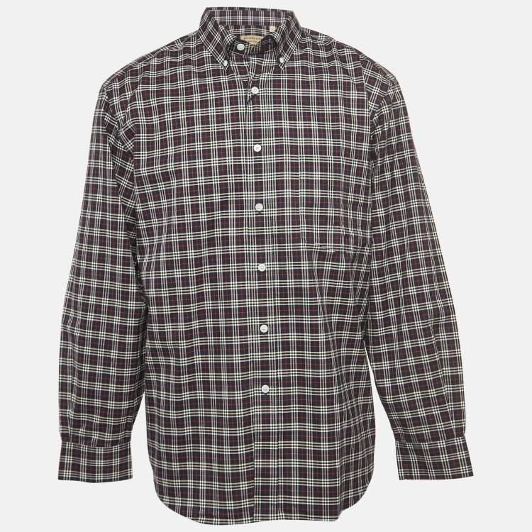 Pre Owned Burberry Navy Blue Checked Print Cotton Button Front Shirt XL