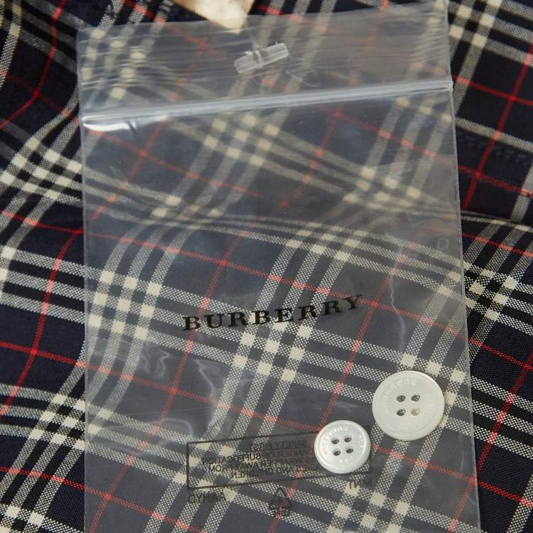 Pre Owned Burberry Navy Blue Checked Print Cotton Button Front Shirt XL