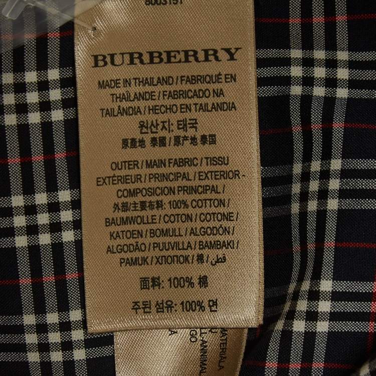 Pre Owned Burberry Navy Blue Checked Print Cotton Button Front Shirt XL
