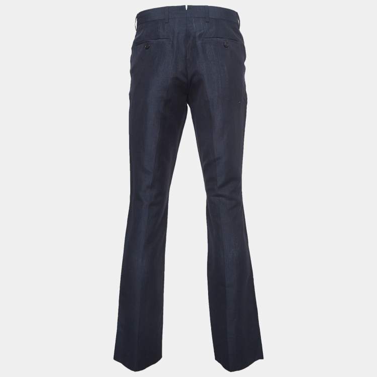 Pre Owned Burberry Navy Blue Linen Blend Classic Trousers M
