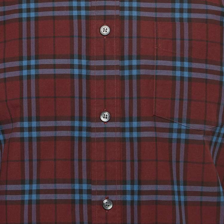 Pre Owned Burberry Crimson Red Checked Cotton Alexander Shirt M