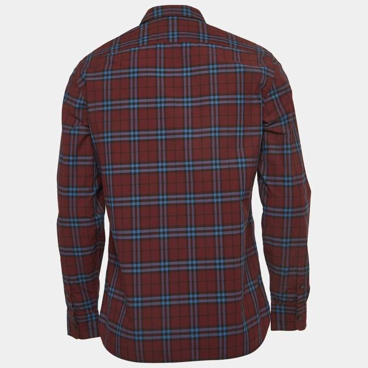 Pre Owned Burberry Crimson Red Checked Cotton Alexander Shirt M