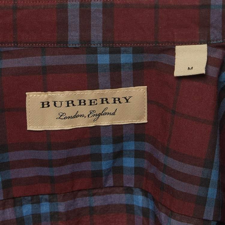 Pre Owned Burberry Crimson Red Checked Cotton Alexander Shirt M