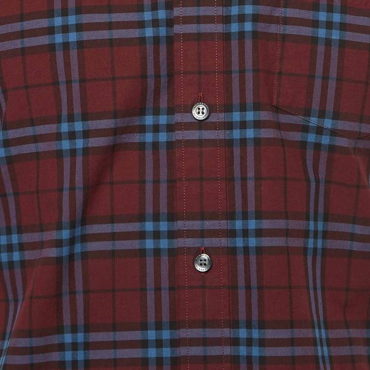 Pre Owned Burberry Crimson Red Checked Cotton Short Sleeve Alexander Shirt M