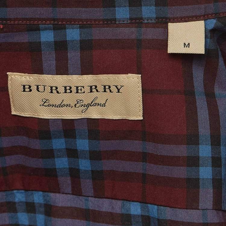Pre Owned Burberry Crimson Red Checked Cotton Short Sleeve Alexander Shirt M