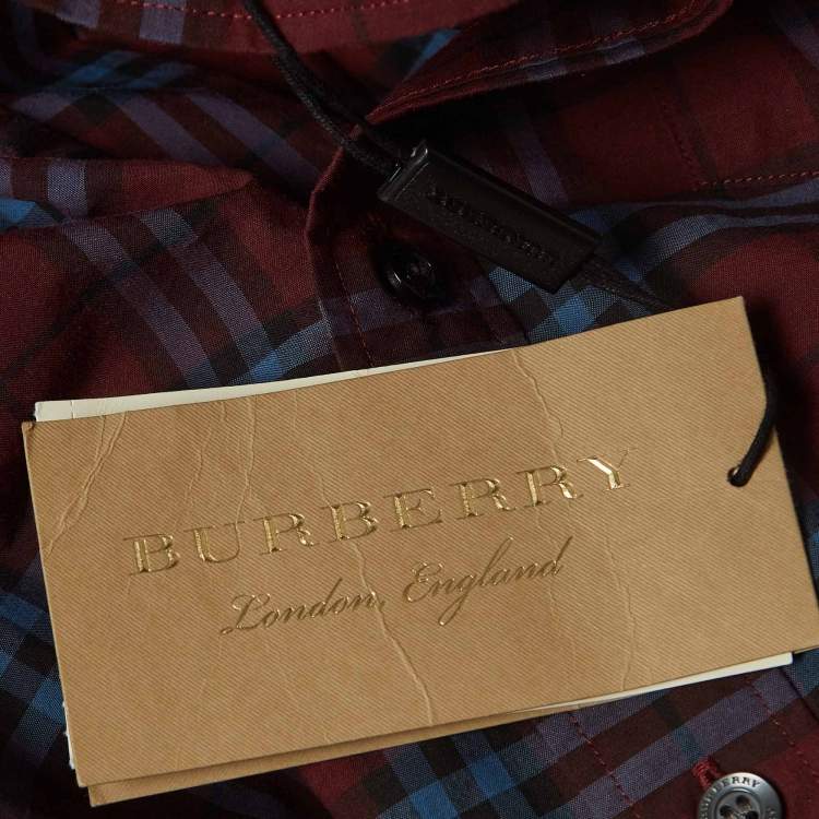 Pre Owned Burberry Crimson Red Checked Cotton Short Sleeve Alexander Shirt M
