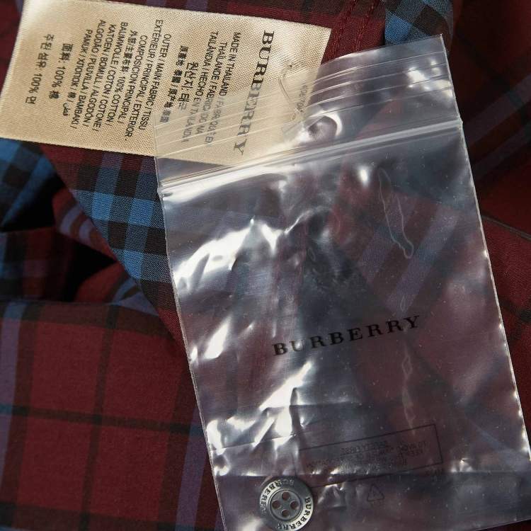 Pre Owned Burberry Crimson Red Checked Cotton Short Sleeve Alexander Shirt M