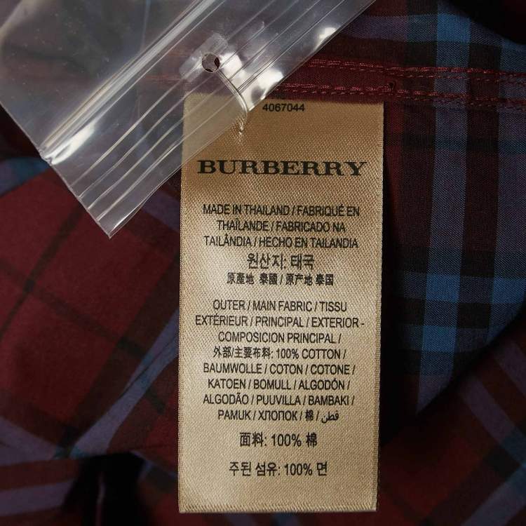 Pre Owned Burberry Crimson Red Checked Cotton Short Sleeve Alexander Shirt M