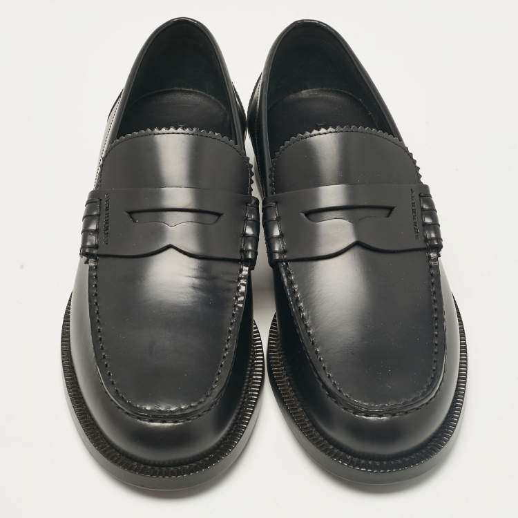 Pre Owned Burberry Black Leather Bedmont Loafers Size 39.5