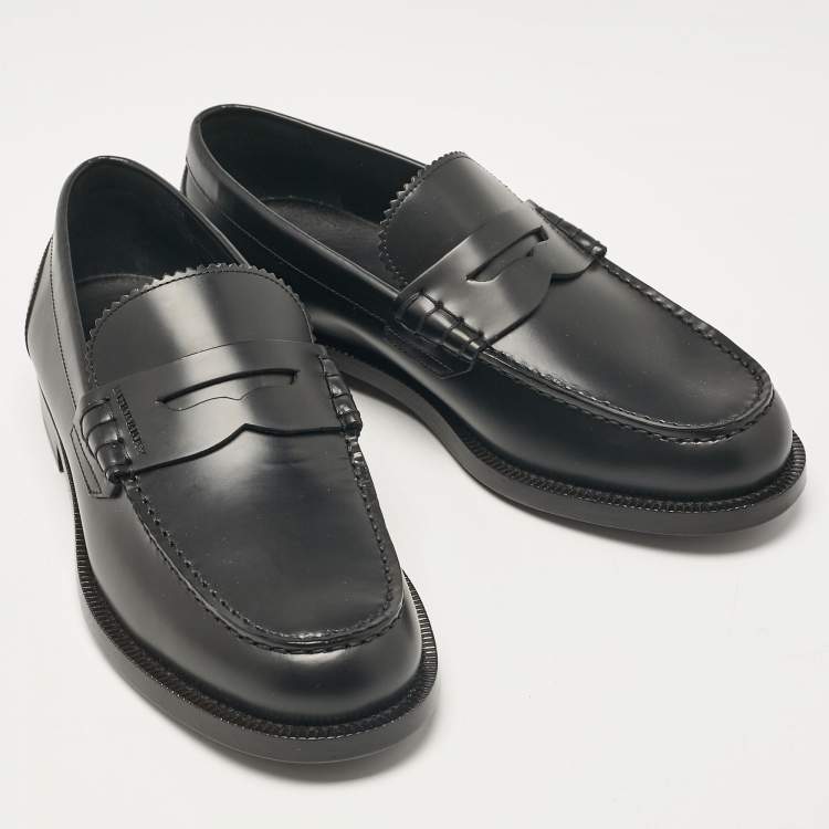 Pre Owned Burberry Black Leather Bedmont Loafers Size 39.5