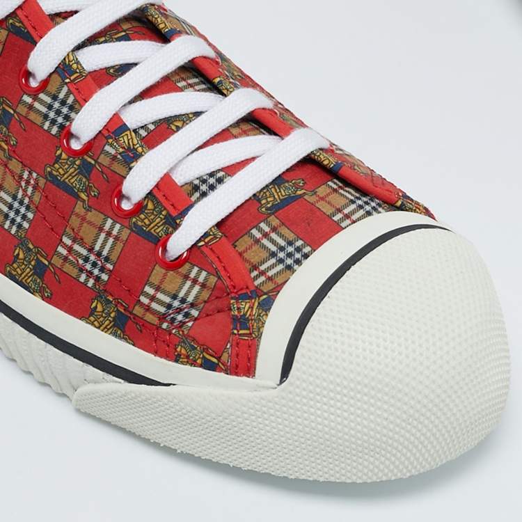 Pre Owned Burberry Red Check Fabric Kingly High Top Sneakers Size 45
