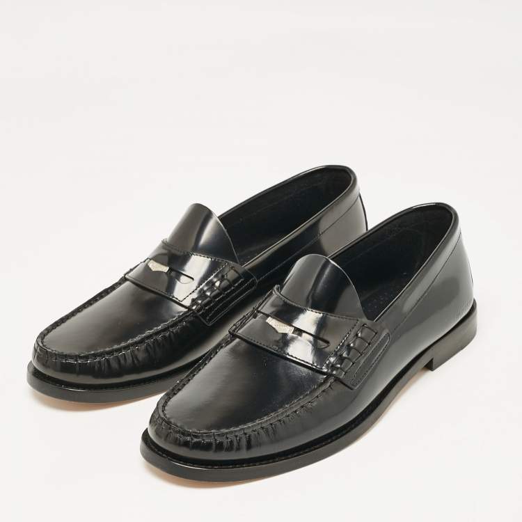 Pre Owned Burberry Black Brushed Leather Rupert Loafers Size 40