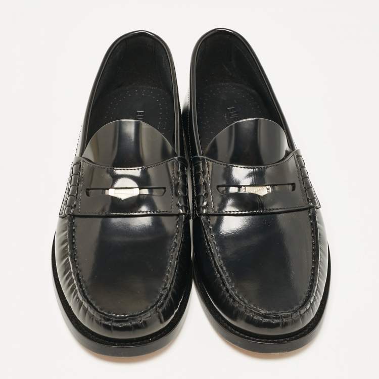 Pre Owned Burberry Black Brushed Leather Rupert Loafers Size 40