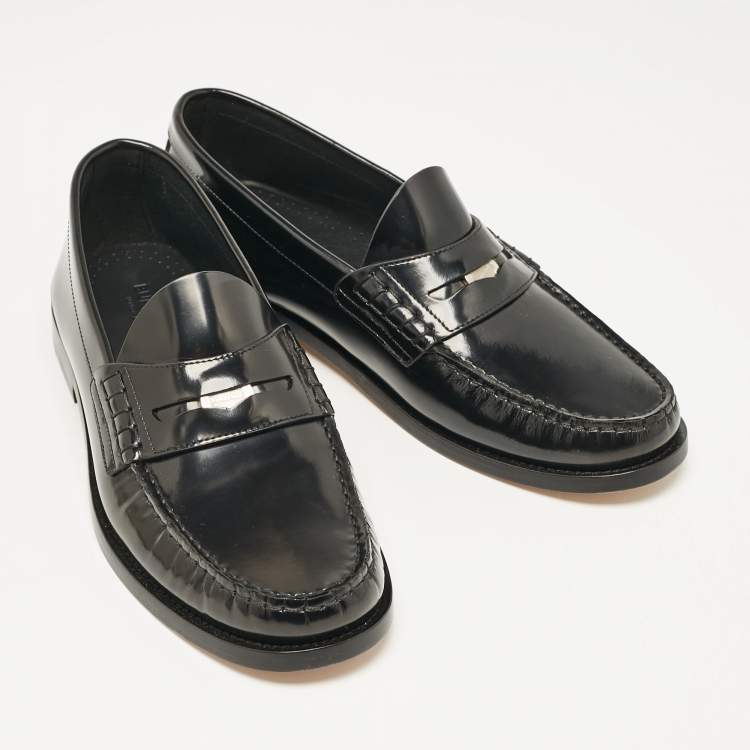 Pre Owned Burberry Black Brushed Leather Rupert Loafers Size 40