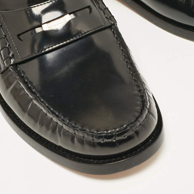 Pre Owned Burberry Black Brushed Leather Rupert Loafers Size 40