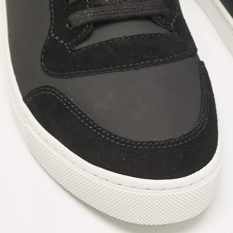 Pre Owned Burberry Black/Beige Leather and House Check Canvas Low Top Sneakers Size 43