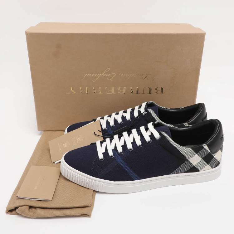 Pre Owned Burberry Indigo/Black Nova Check Denim and Leather Albert Low Top Sneakers Size 41