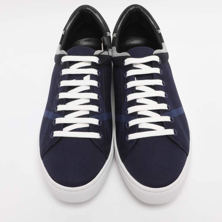 Pre Owned Burberry Indigo/Black Nova Check Denim and Leather Albert Low Top Sneakers Size 41