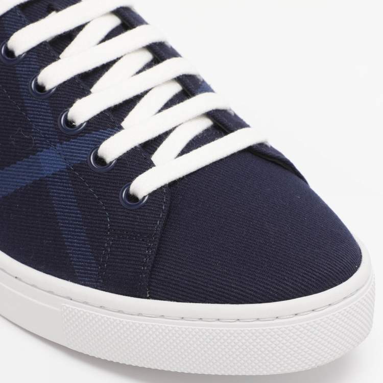 Pre Owned Burberry Indigo/Black Nova Check Denim and Leather Albert Low Top Sneakers Size 41