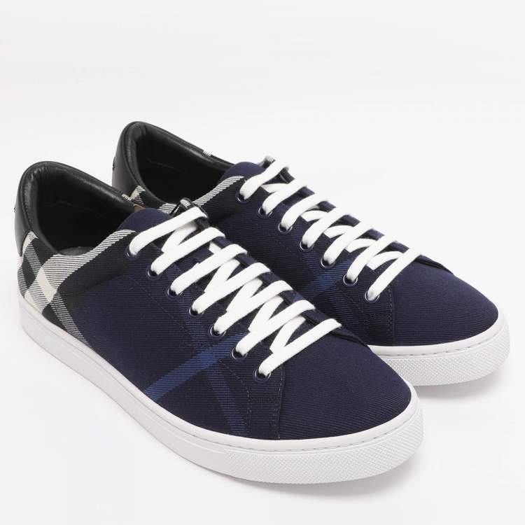 Pre Owned Burberry Indigo/Black Nova Check Denim and Leather Albert Low Top Sneakers Size 41