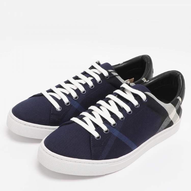 Pre Owned Burberry Indigo/Black Nova Check Denim and Leather Albert Low Top Sneakers Size 41