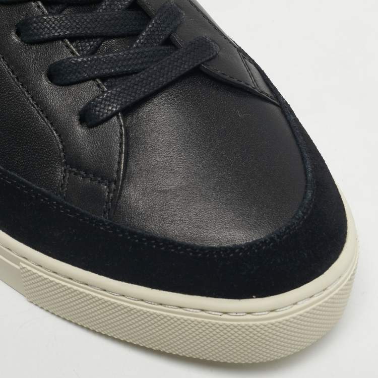 Pre Owned Burberry Black/Beige Leather and House Check Canvas Low Top Sneakers Size 43