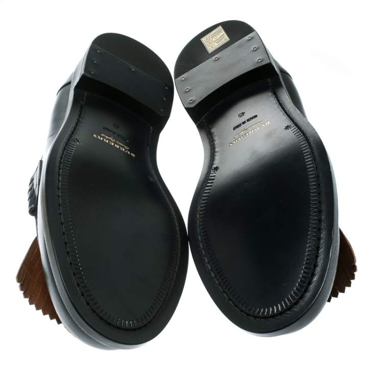 Pre Owned Burberry Dark Blue Leather Bedmoore Fringe Detail Penny Loafers Size 45