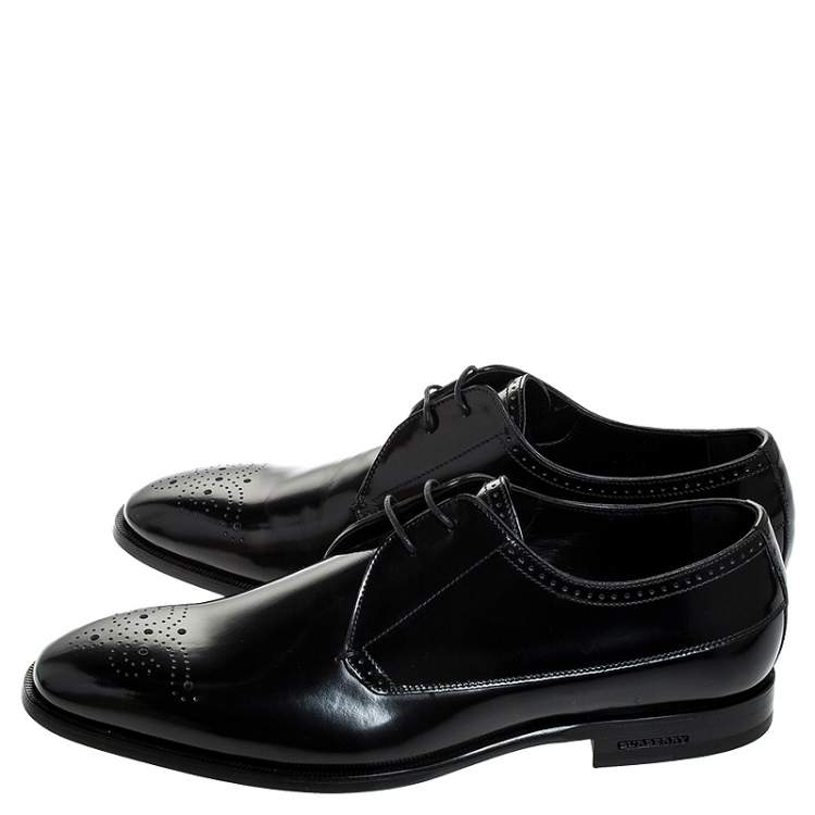 Pre Owned Burberry Black Leather Cranbook Wing Tip Lace Up Derby Size 40.5