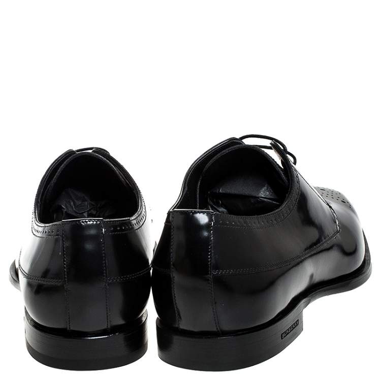 Pre Owned Burberry Black Leather Cranbook Wing Tip Lace Up Derby Size 40.5