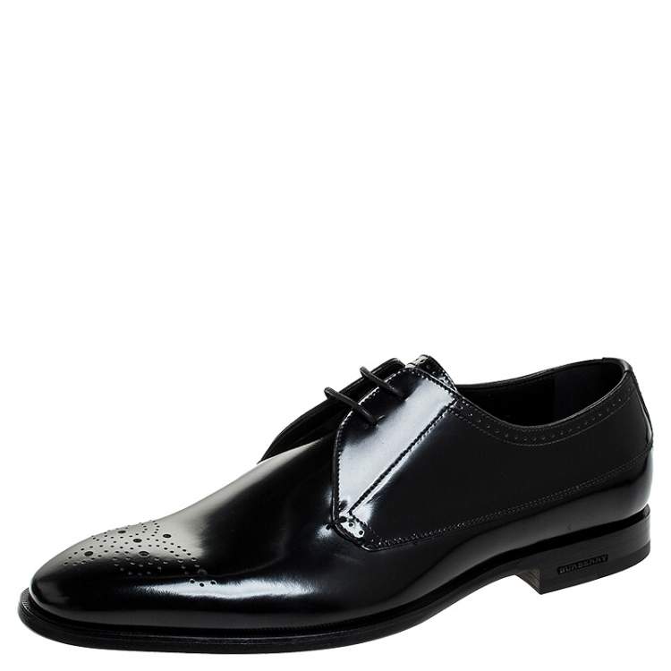 Pre Owned Burberry Black Leather Cranbook Wing Tip Lace Up Derby Size 40.5