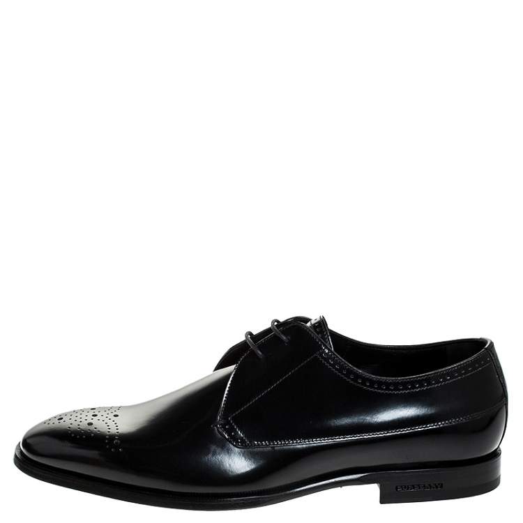 Pre Owned Burberry Black Leather Cranbook Wing Tip Lace Up Derby Size 40.5